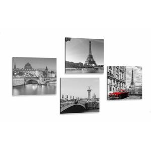 Zestaw obrazów Paryż z czerwonym samochodem retro obraz