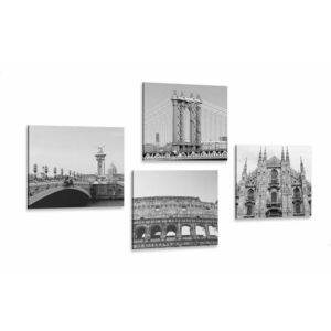 Zestaw obrazów miasta w wersji czarno-białej obraz