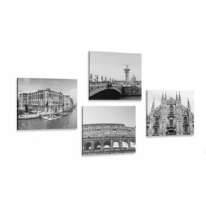 Zestaw obrazów historyczne miasta w wersji czarno-białej obraz