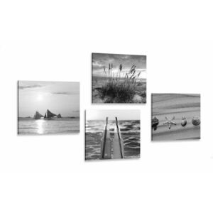 Zestaw obrazów morze i plaża w wersji czarno-białej obraz