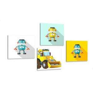 Zestaw obrazów roboty z żółtym samochodem obraz