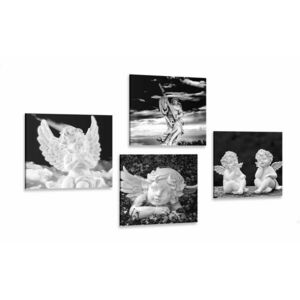 Zestaw obrazów aniołki w wersji czarno-białej obraz