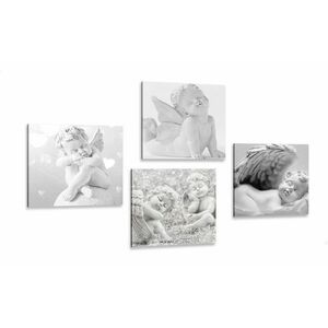 Zestaw obrazów harmonia aniołów w wersji czarno-białej obraz