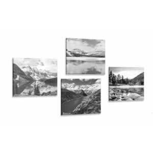 Zestaw obrazów uroczy górski krajobraz w czerni i bieli obraz