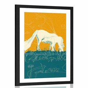 Plakat z passepartout koń na łące obraz