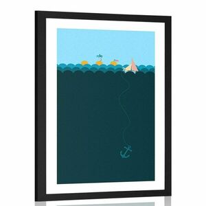 Plakat z passepartout magiczne morze z łódką obraz