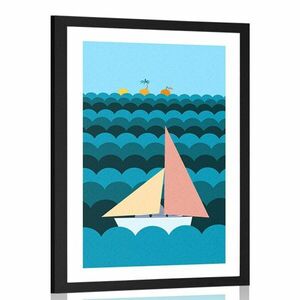 Plakat z passepartout łódź na morzu obraz