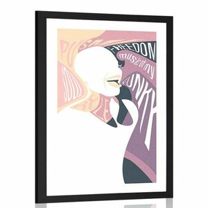 Plakat z passepartout kobieta z napisem w delikatnych kolorach obraz