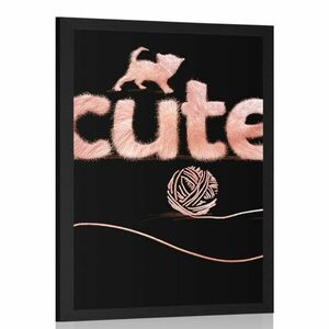 Plakat kot z kłębkiem i napisem Cute obraz
