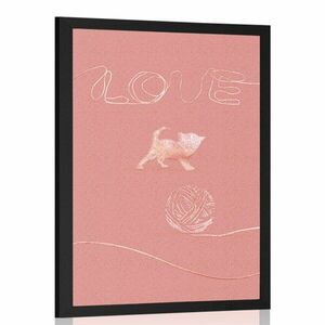 Plakat kot z kłębkiem i napisem Love obraz