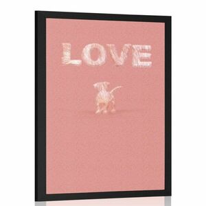 Plakat pies z napisem Love na różowo obraz