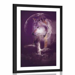 Plakat passepartout wilk w świetle księżyca obraz