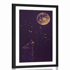 Plakat passepartout wilk w pełni księżyca obraz