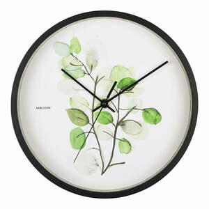 Zielono-biały zegar w czarnej ramie Karlsson Eucalyptus, ø 26 cm obraz