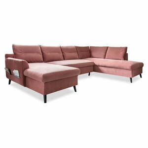 Różowa aksamitna rozkładana sofa w kształcie litery "U" Miuform Stylish Stan, prawostronna obraz
