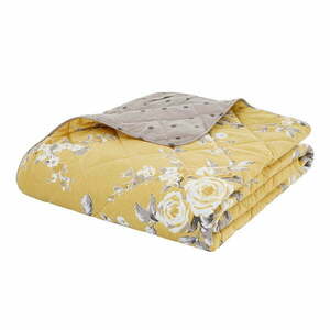Żółta narzuta na łóżko z kwiatowym motywem Catherine Lansfield, 220x230 cm obraz