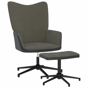 vidaXL Fotel z podnóżkiem, ciemnoszary, aksamit i PVC obraz