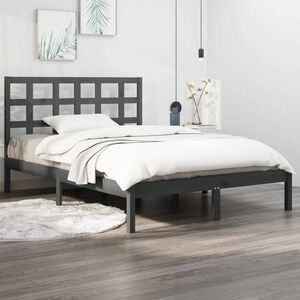 vidaXL Rama łóżka, szara, 120x200 cm, lite drewno obraz
