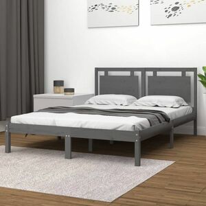 vidaXL Rama łóżka, szara, 140x190 cm, lite drewno obraz