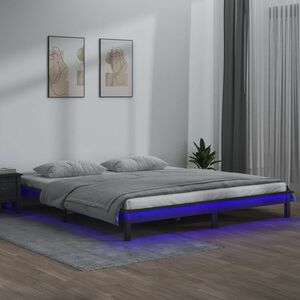 vidaXL Rama łóżka z LED, szara, 120x190 cm, podwójna, lite drewno obraz