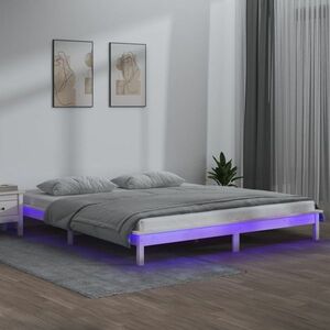 vidaXL Rama łóżka z LED, biała, 150x200 cm, King Size, lite drewno obraz