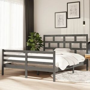 vidaXL Rama łóżka, szara, 160 x 200 cm, lite drewno sosnowe obraz