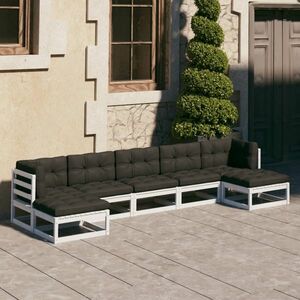 vidaXL 7-cz. zestaw wypoczynkowy do ogrodu, z poduszkami, biały, sosna obraz