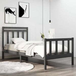 vidaXL Rama łóżka, szara, 90x190 cm, pojedyncza, lite drewno obraz