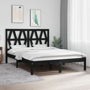 vidaXL Rama łóżka, lite drewno sosnowe, 140x190 cm, czarna obraz