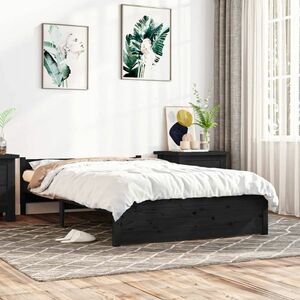 vidaXL Rama łóżka, lite drewno, czarna, 135x190 cm, podwójna obraz