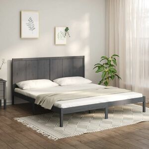vidaXL Rama łóżka, szara, lite drewno sosnowe, 200 x 200 cm obraz