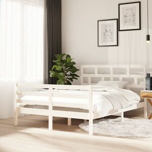 vidaXL Rama łóżka, lite drewno sosnowe, 140x200 cm, białe obraz