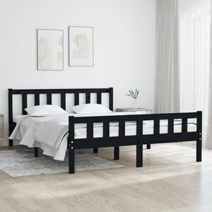 vidaXL Rama łóżka, czarna, 140 x 190 cm, lite drewno obraz