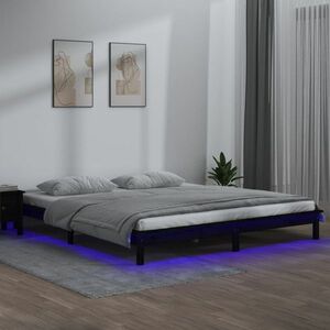 vidaXL Rama łóżka z LED, 135x190 cm, podwójna, lite drewno obraz