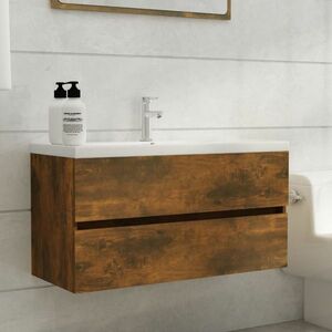 vidaXL Szafka z umywalką, przydymiony dąb, materiał drewnopochodny obraz