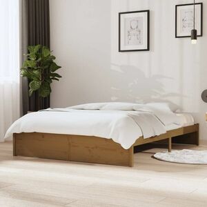 vidaXL Rama łóżka, miodowy brąz, lite drewno, 140 x 200 cm obraz