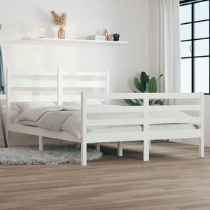 vidaXL Rama łóżka, lite drewno sosnowe, 140 x 200 cm, biała obraz
