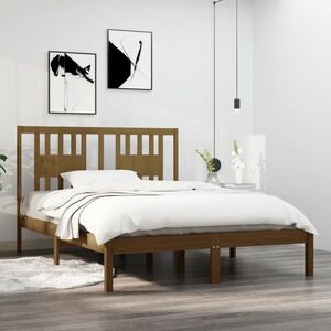 vidaXL Rama łóżka, lite drewno, miodowy brąz, 135x190 cm, podwójna obraz