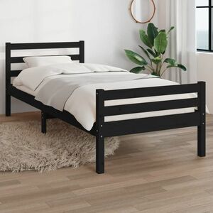 vidaXL Rama łóżka, czarna, 90 x 200 cm, lite drewno obraz