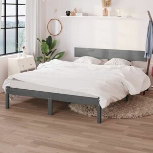 vidaXL Rama łóżka, szara, lite drewno sosnowe, 140 x 200 cm obraz