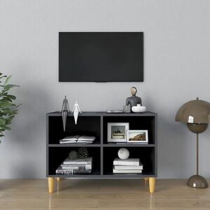 vidaXL Szafka TV z drewnianymi nóżkami, szara, połysk, 69, 5x30x50 cm obraz