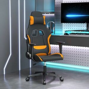 vidaXL Fotel gamingowy, z masażem, czarno-pomarańczowy, tkanina obraz