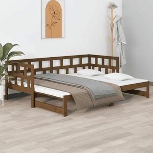 vidaXL Wysuwane łóżko, miodowy brąz, drewno sosnowe, 90x200 cm obraz