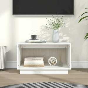 vidaXL Szafka pod telewizor, biała, 60x35x35 cm, lite drewno sosnowe obraz