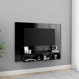 vidaXL Wisząca szafka pod TV, czarna, wysoki połysk, 120x23, 5x90 cm obraz