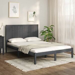 vidaXL Rama łóżka, szara, lite drewno sosnowe, 120x200 cm obraz