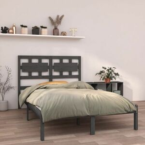 vidaXL Rama łóżka, szara, lite drewno, 140x190 cm obraz
