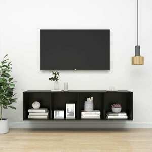 vidaXL Wisząca szafka TV, czarna, wysoki połysk, 37x37x142, 5 cm obraz