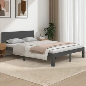 vidaXL Rama łóżka, szara, 135x190 cm, podwójna, lite drewno obraz