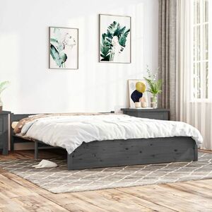 vidaXL Rama łóżka, szara, lite drewno, 140 x 190 cm obraz
